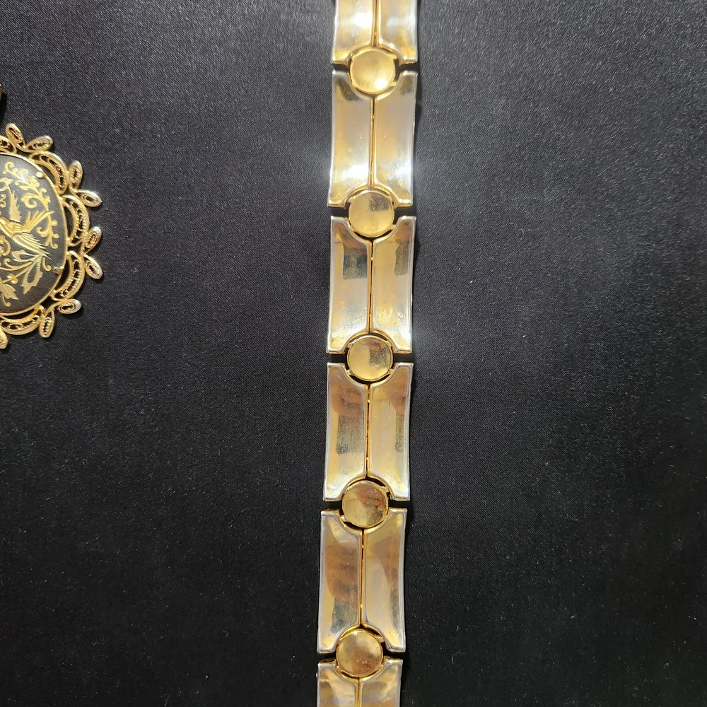 Vintage Damascene Victorian-Style Black and Gold Floral Bracelet & Pendant Set - Picture 8 of 8